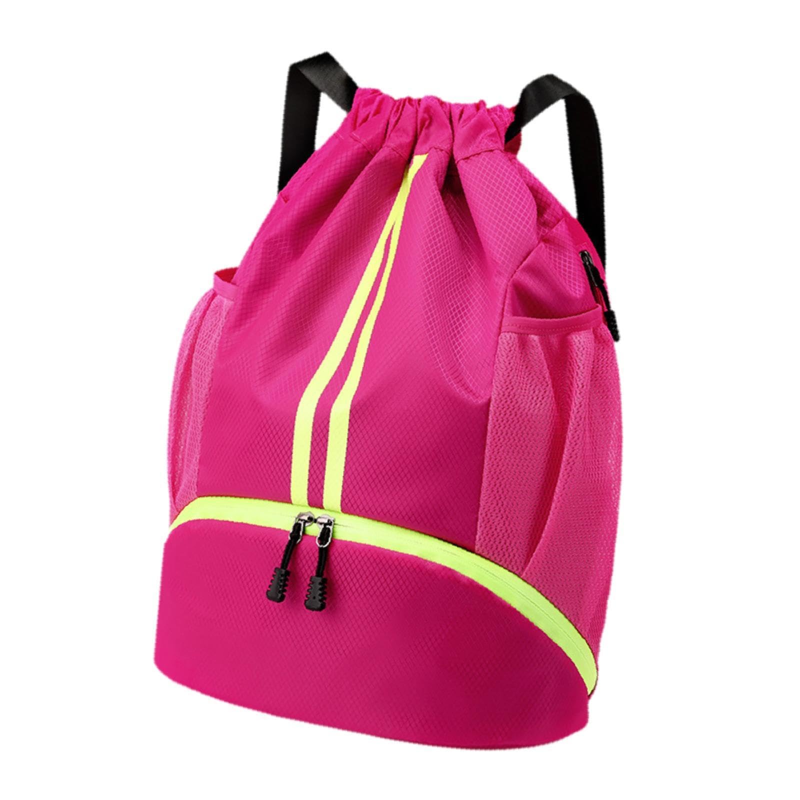 Drawstring Backpack Daypack Sturdy Basketball Bag for Hiking Travel Climbing Rose red-image-43