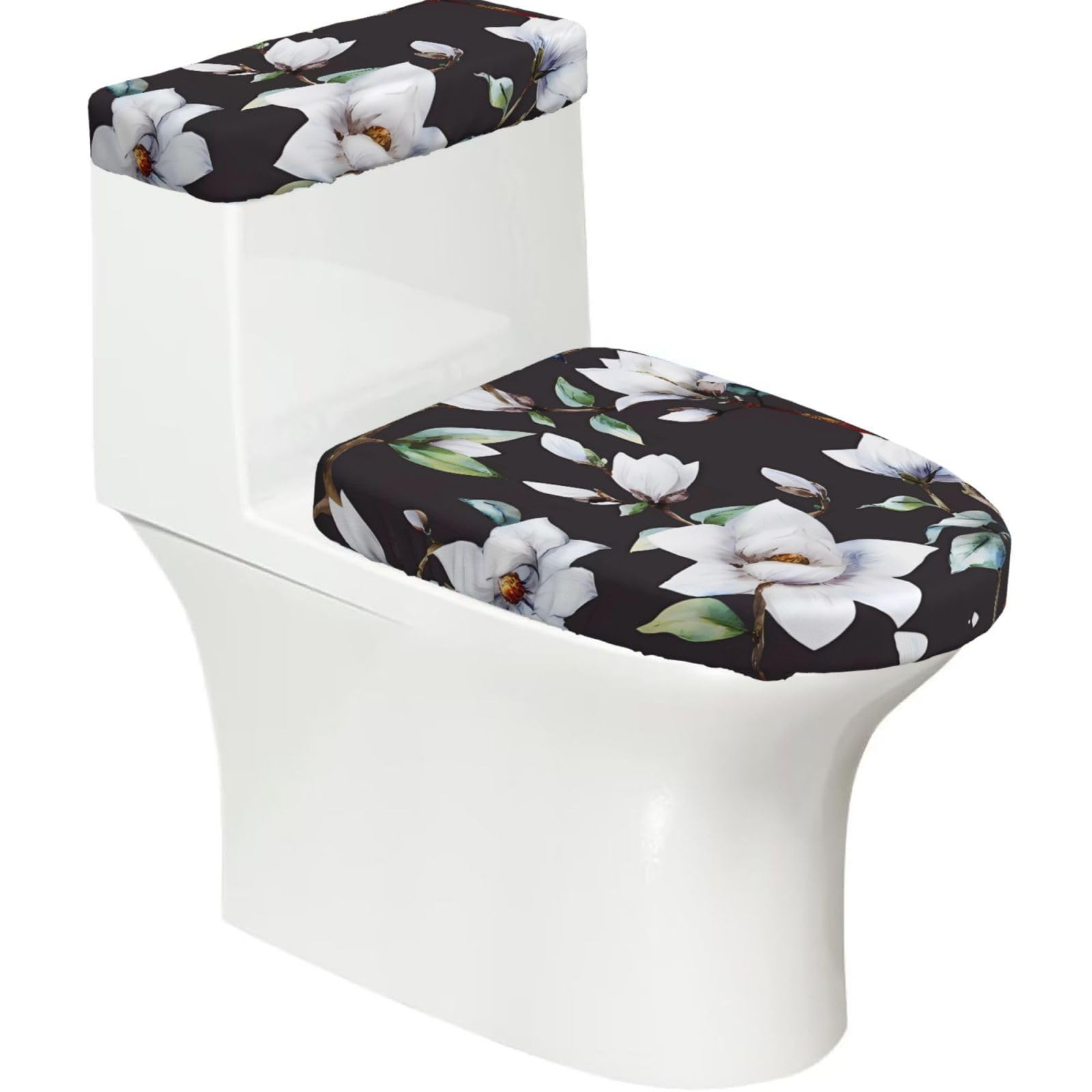Mrowyc Black Classy Flowers Printed Toilet Seat Set - Set Of 2 - Universal Toilet Seat Cover - Housewarming Birthday Christmas Gift