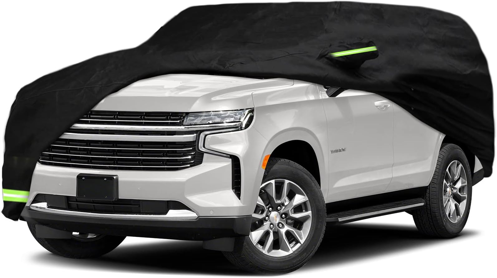 YIXIN Waterproof Car Cover, Car Protection Cover for 2007-2022 Chevrolet Tahoe/ GMC Yukon/ Cadillac Escalade Custom Fit 100% Waterproof Windproof Strap & Single Door Zipper Up to 213'' L (Black)