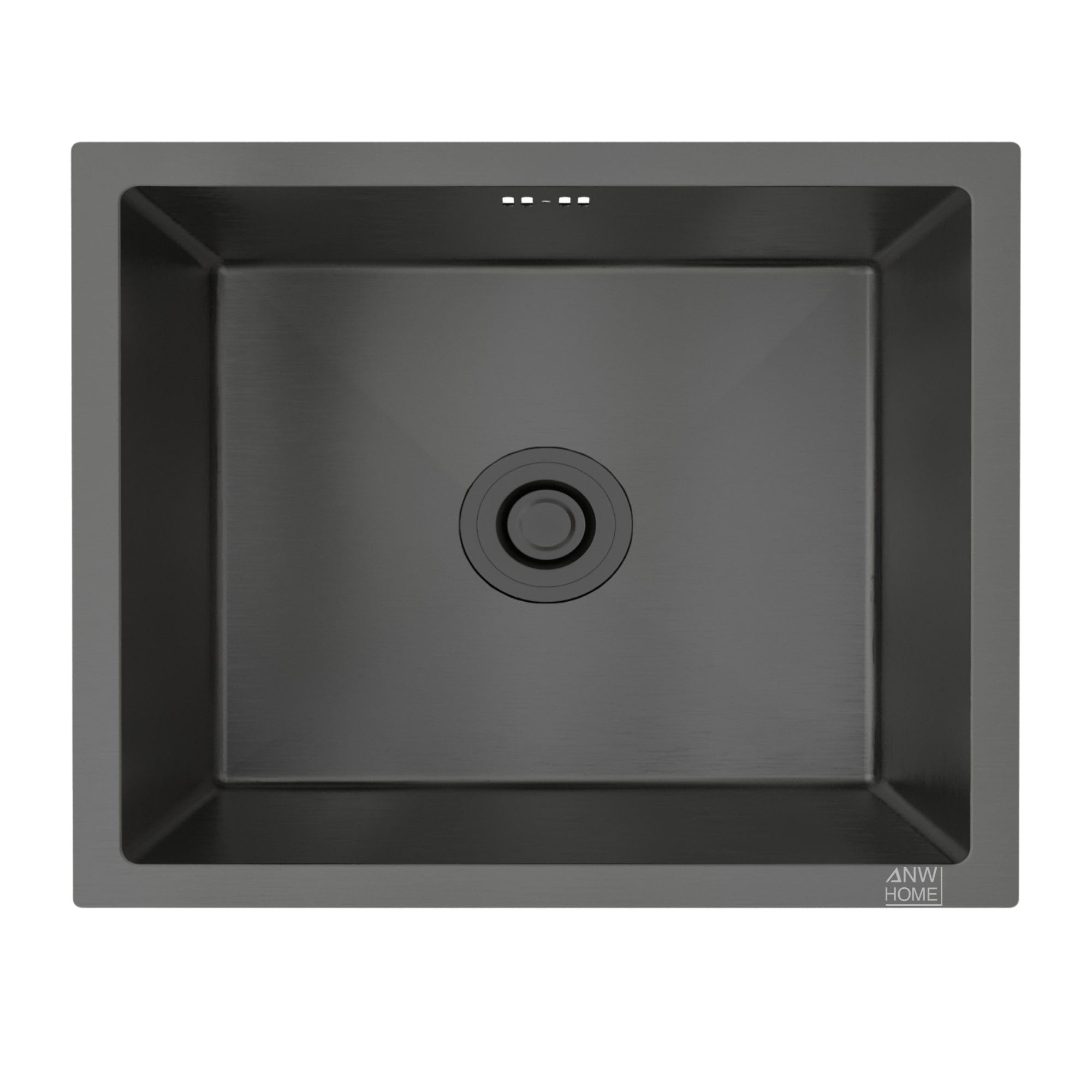 ANW HOME Lavello Cucina 1 Vasca, Lavandino Cucina 1 Vasca Acciaio Inox 304, Lavello Acciaio Inox a Incasso o Sottotop 47x45 cm Nero, Rivestimento Nano, Spessore 3.0/1 mm, Profondità 22 cm, con Sifone