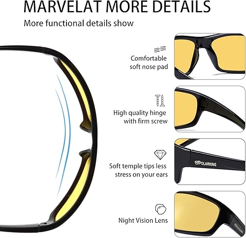 Miniatura 5 de Gafas de visión nocturna para hombres y mujeres, gafas de conducción envolventes con lentes amarillas, gafas nocturnas