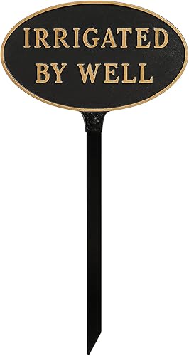 Miniatura 1 de Letrero de placa ovalada de metal fundido Irrigated by Well - Letrero de pared o césped - Letrero para el hogar o negocio - Aluminio recubierto de