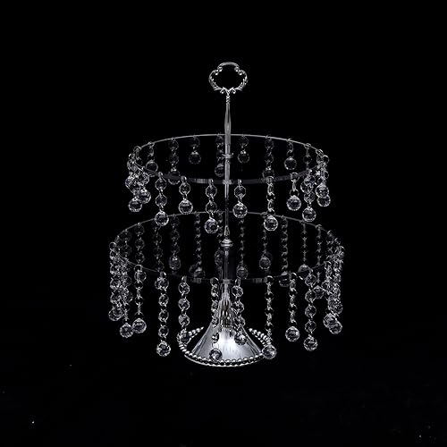 Miniatura 6 de Juego de 4 soportes redondos para cupcakes con colgantes de cristal, pedestal, exhibición, plato, soportes y bandejas, platos de metal para boda,