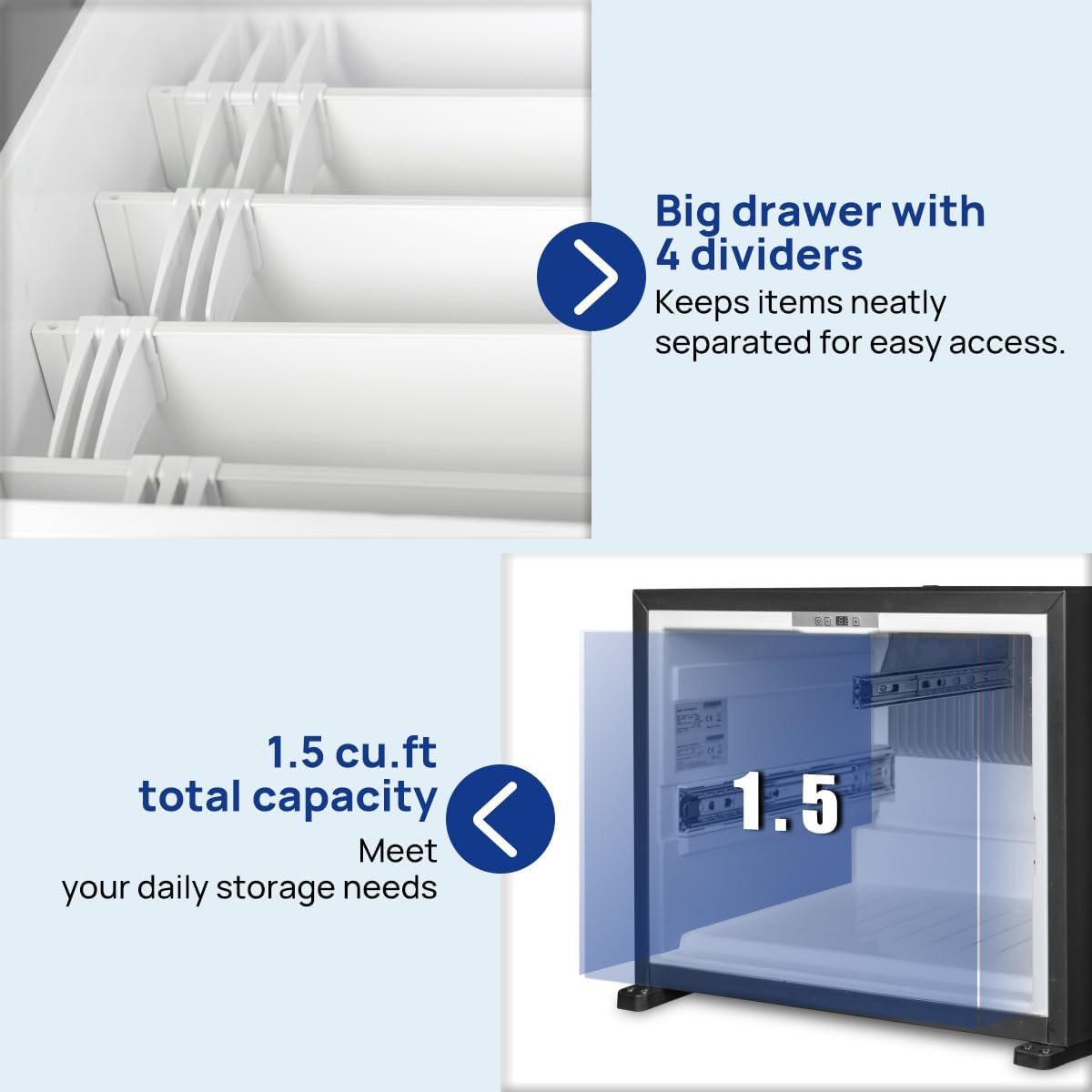 Smad 12V Drawer Refrigerator 0db No Noise 1.5 Cu.ft Portable Car Refrigerator for Travel Camping Road Trips 39℉~55℉
