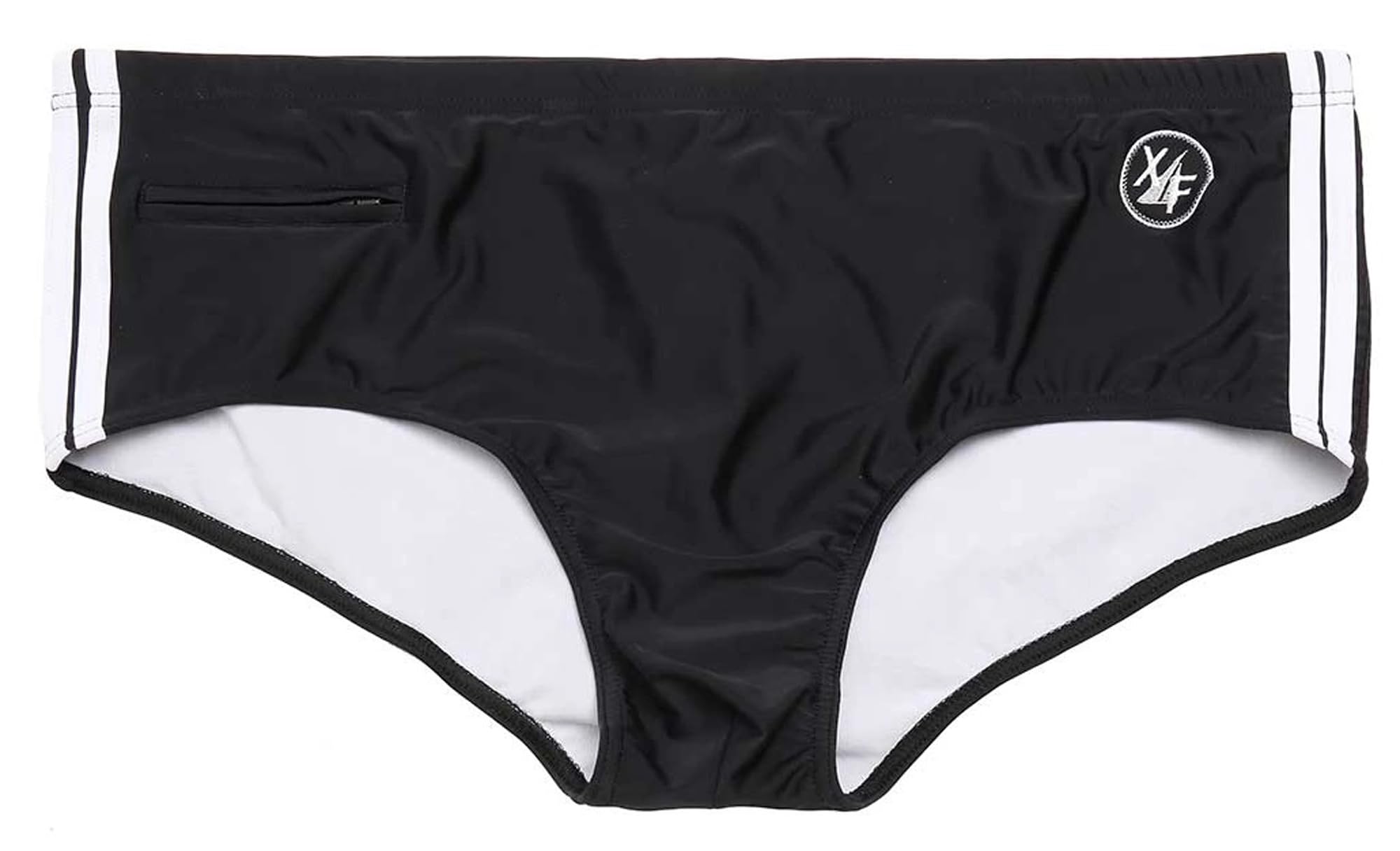 Costume da Bagno Uomo Taglie Forti, Slip Nero con Strisce Bianche, Elasticizzato, Fino a 10XL