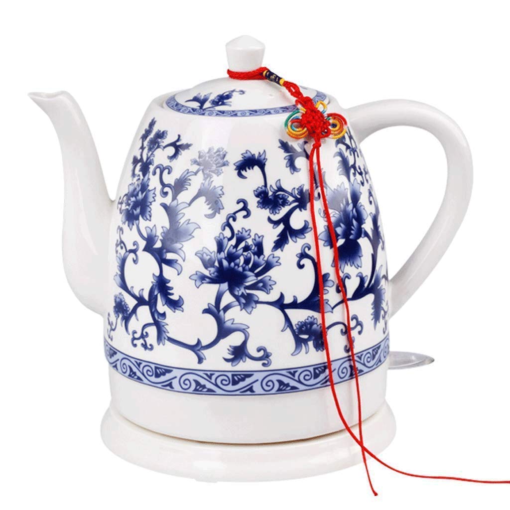 Czajnik Elektryczny Ceramiczny Bezprzewodowy Czajnik Porcelanowy Niebiesko-Biały 1,5 L Czajnik Szybko Gotuje Wodę do Herbaty, Kawy, Zupy, Owsa