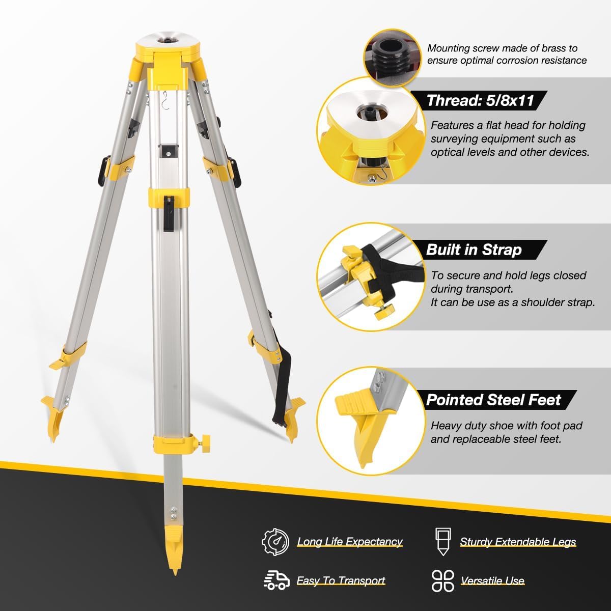 Treppiede di misurazione professionale e set di doghe telescopiche, in alluminio, 1,26 m, con piastra di livellamento graduata da 3 m, per rilevazioni terrestri, edilizia, ingegneria