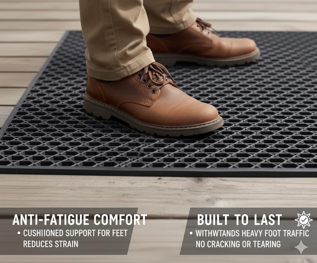 PVC Drainage Floor Mat Non-Slip Commercial Wet Area Mat for Outdoor and Indoor Restaurant Kitchen Bar Swimming Pool Splash Matting Water Drain Flooring Mat,Black, 3FTX10FT