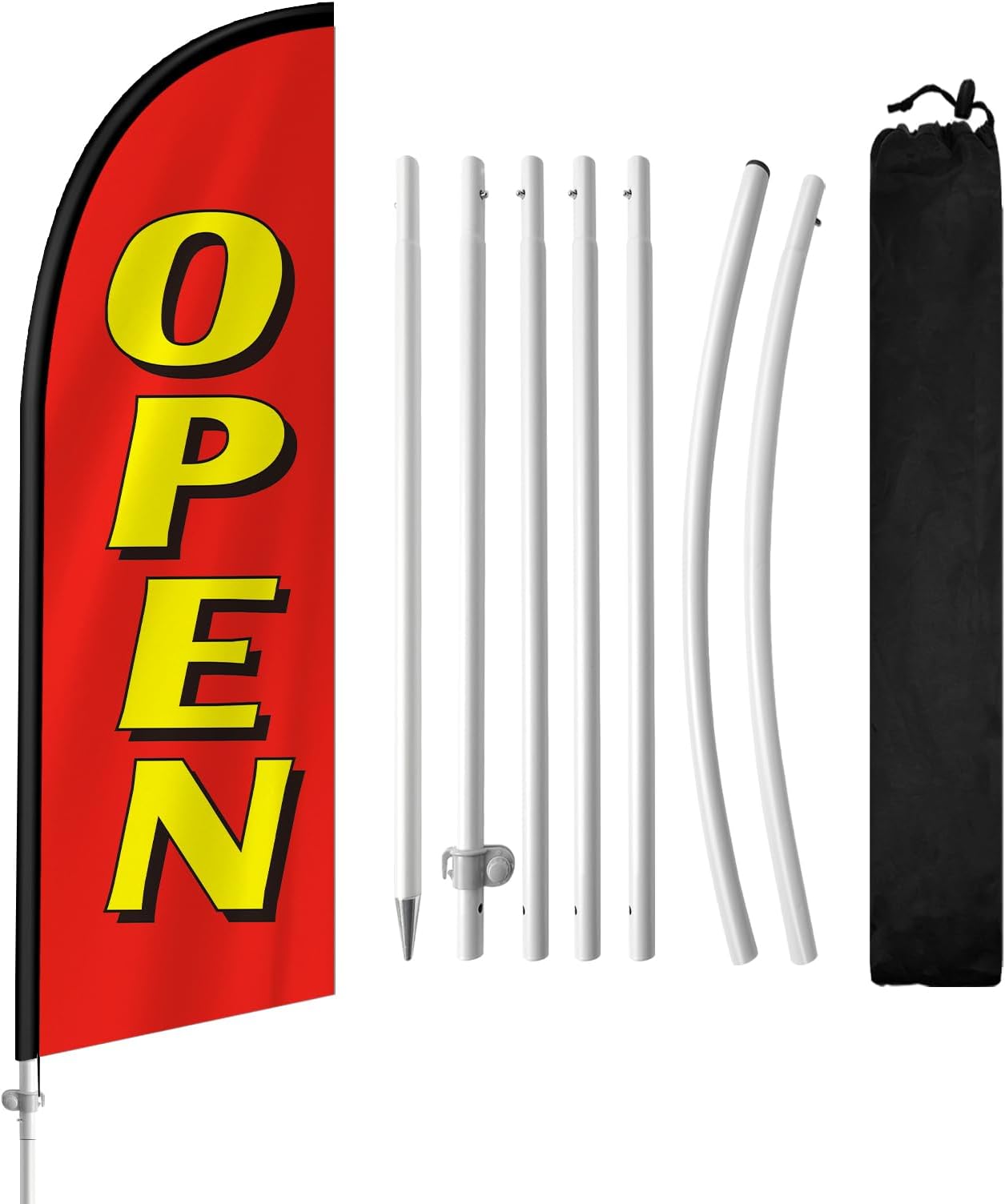 8FT Open Signs for Business, Open Flag, Grand Opening Swoope Flag Banner, Now Open Flags with Pole Kit, Ground Stand for Outside Advertising