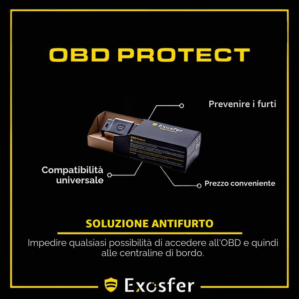 OBD Protect - Antifurto Auto Universale. Protezione Contro Furto Elettronico (senza segni di effrazione) e Mouse Jacking. Blocca Accesso Presa OBD2 e Riprogrammazione Chiavi.