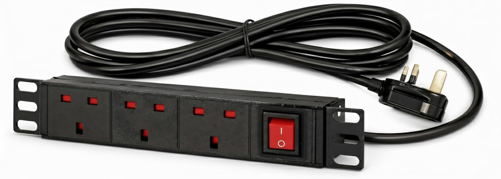 LMS Data 10 Inch 3 Way 1U Power Distribution Unit (PDU), 13A Multi Plug Power Strip, Horizontal Server Rack Mount, 2.5 Metre Cable