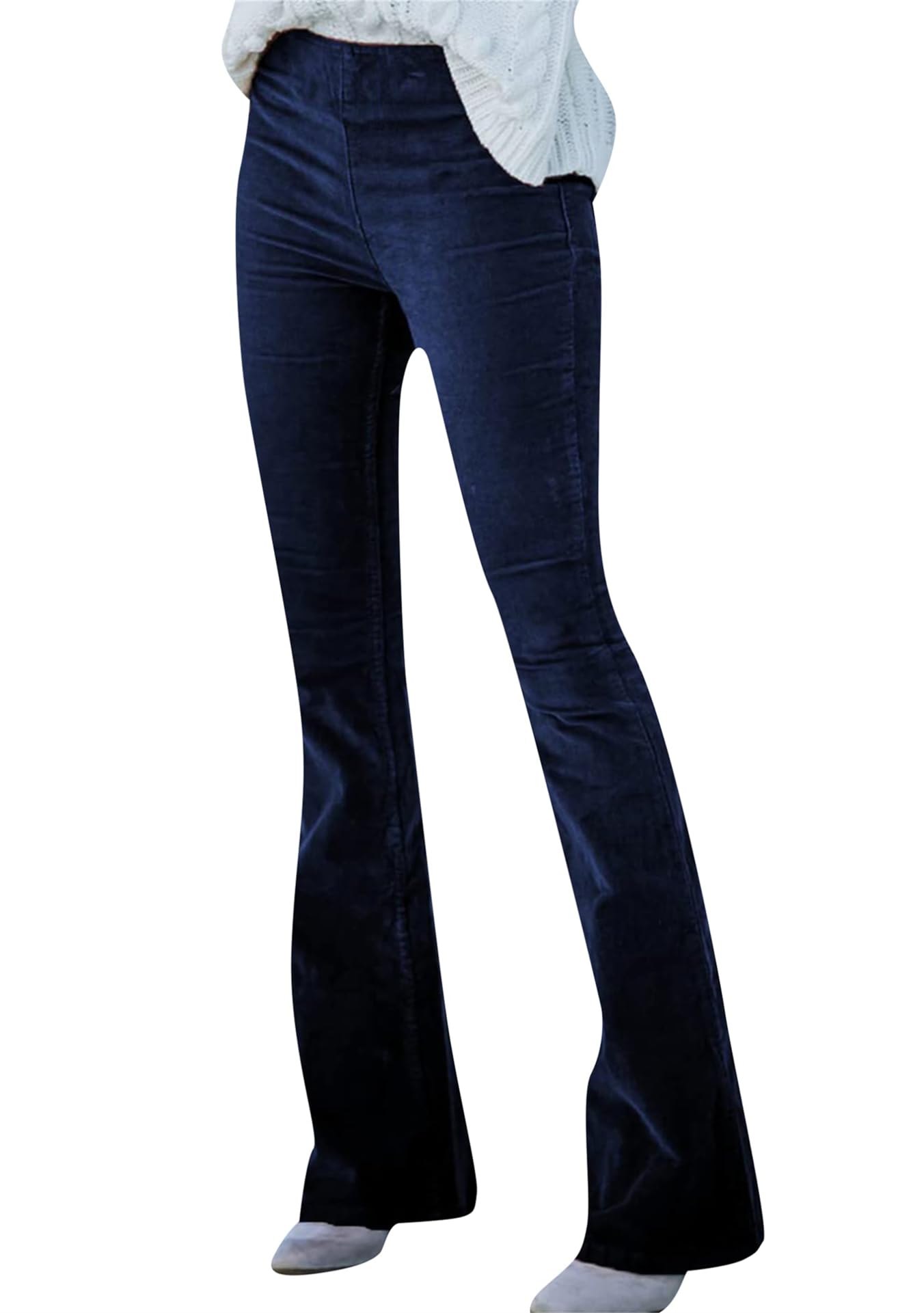 EFOFEI Womens High Waist Slim Solid Color Flare Pants Corduroy Bootcut Trousers Autumn Casual Pants with Pockets