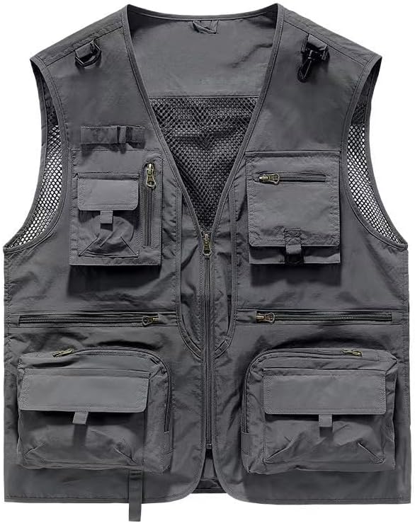 Men Spring Autumn Travel Hiking Fishing Photographer Athletic Vest With Pockets Mesh Cargo Sleeveless Jacket