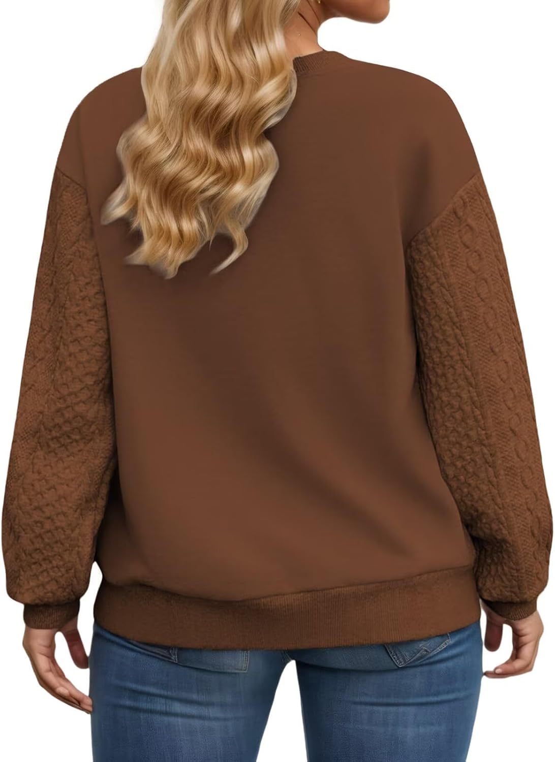 DOLNINE Plus-Size-Sweatshirts for Women Casual Crewneck Tops Cable Knit Sleeve Loose Fit Pullover Shirts XL-5XL - Image 3