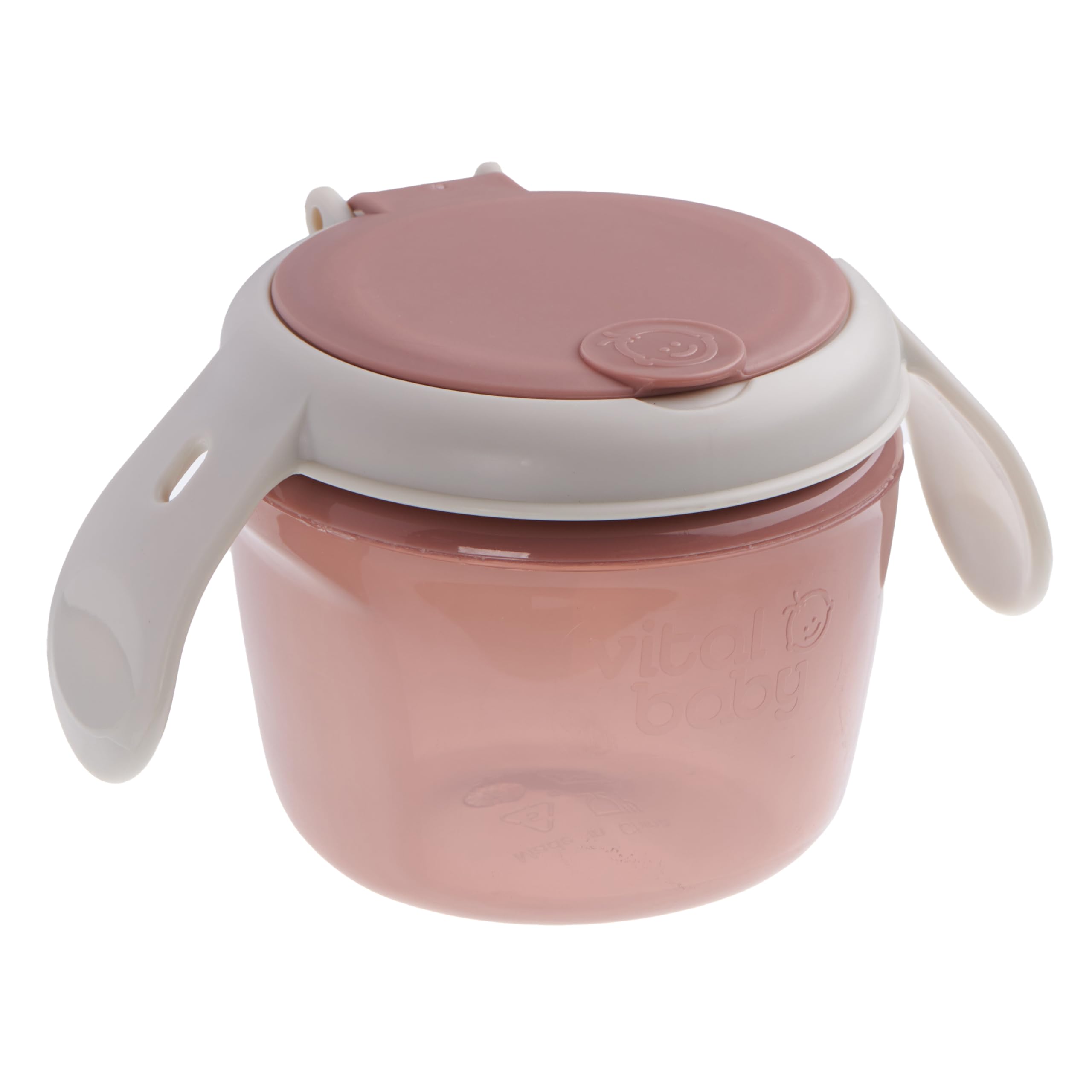 Vital Baby Toddler Snack Pot, 6m+, Pink | Dual-Lids | Biodegradable