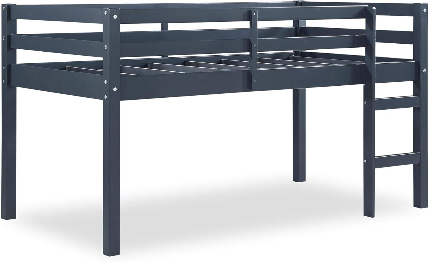 DHP Milton Twin Loft Bed, White, Space Saving Junior Size, Solid Pine Wood, Minimalist Design