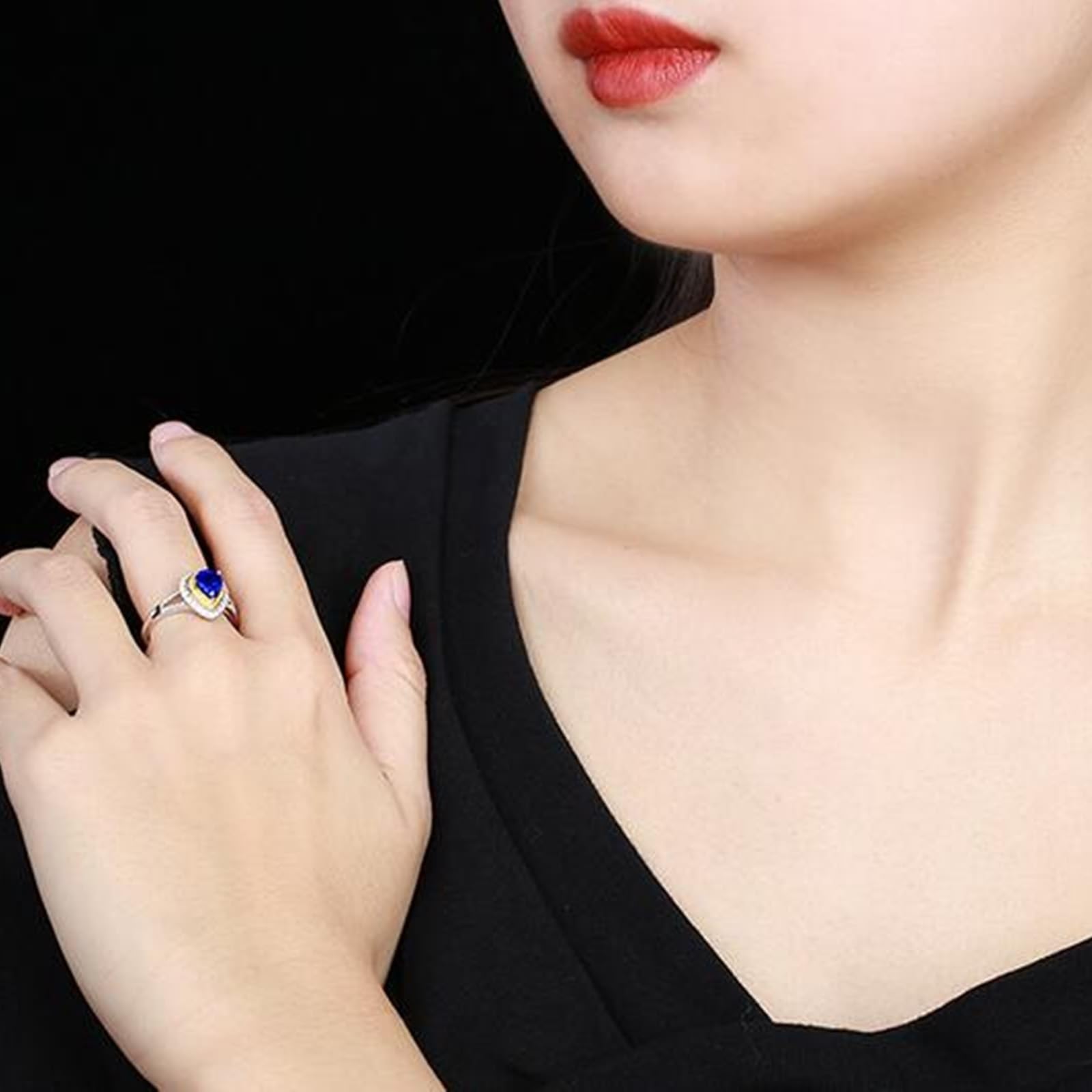 Fedi nuziali in oro bianco 18 carati blu zaffiro pera, anello da donna con zaffiro da 1,0 carati e diamante anello da donna