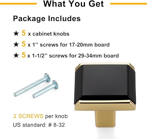 Miniatura 10 de Pomos de gabinete negros y cromados, color negro mate y cromo pulido, paquete de 5 tiradores cuadrados de 1-14 pulgadas, 2281 tiradores cuadrados de