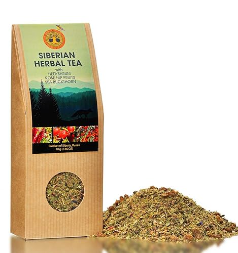 Té de hojas sueltas de hierbas siberianas con hedysarum, frutas de rosa mosqueta, espino amarillo (2.46 onzas)