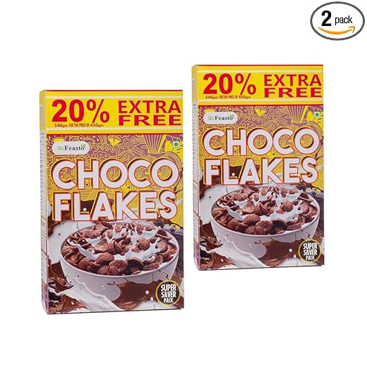 WeFeasto Crunchy Choco Flakes 1.08 kg | Breakfast Cereal | Source of Fibre, High in Calcium & Protein | Essential Vitamins & Minerals - (540 Gm * Pack 2)