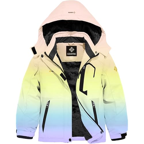 GEMYSE Girl's Waterproof Ski Snow Jacket Fleece Windproof Winter Jacket with Hood