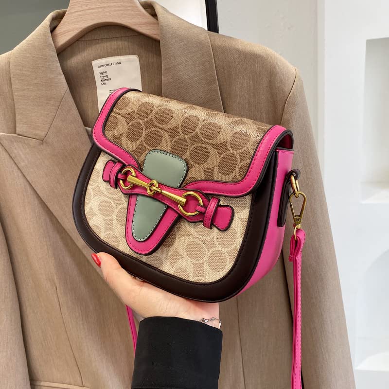 Small Crossbody Bags for Women - Leather Purse Handbag - Fashion Design - Golden Buckle (PINK)4