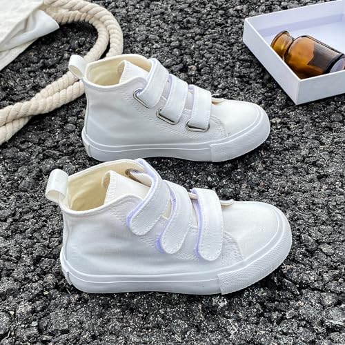 Boys and Girls High Top Children's Canvas Shoes Solid Color Sticky Button Casual Shoes Start School Season Little White Shoes Fashion Sneakers Shoes3