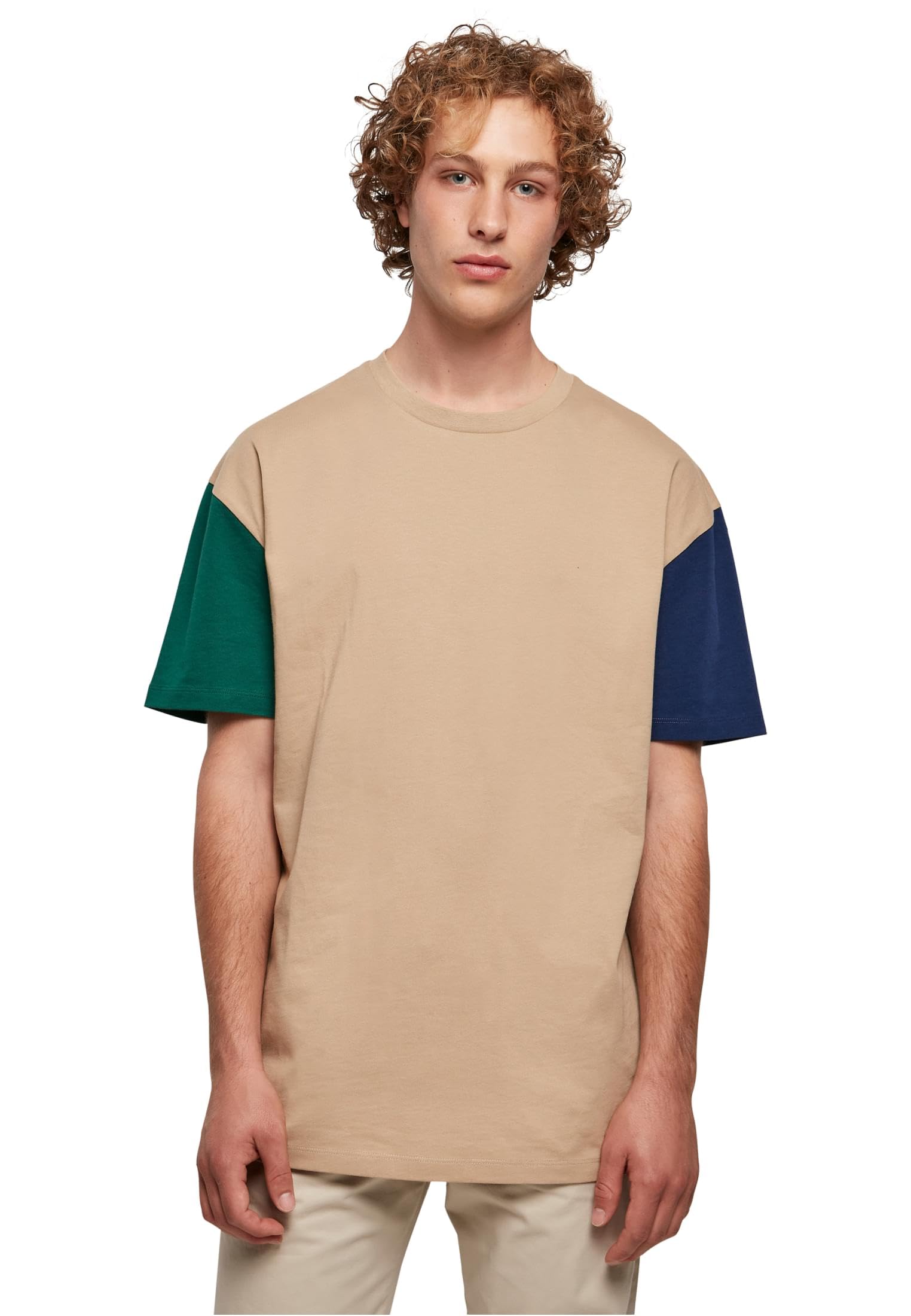 Urban Classics Men's Union Beige Organic Oversized Colourblock T-Shirt, Xxl