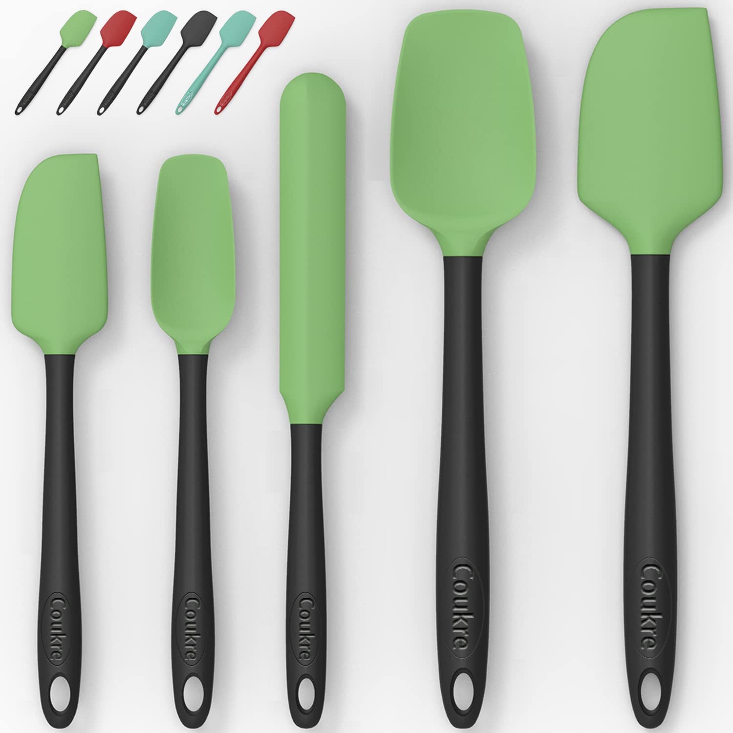 Coukre Silicone Spatula Set of 5,High Temperature Resistant, Food Grade Silicone, Dishwasher Safe, for Baking, Cooking (5, Grass Green)