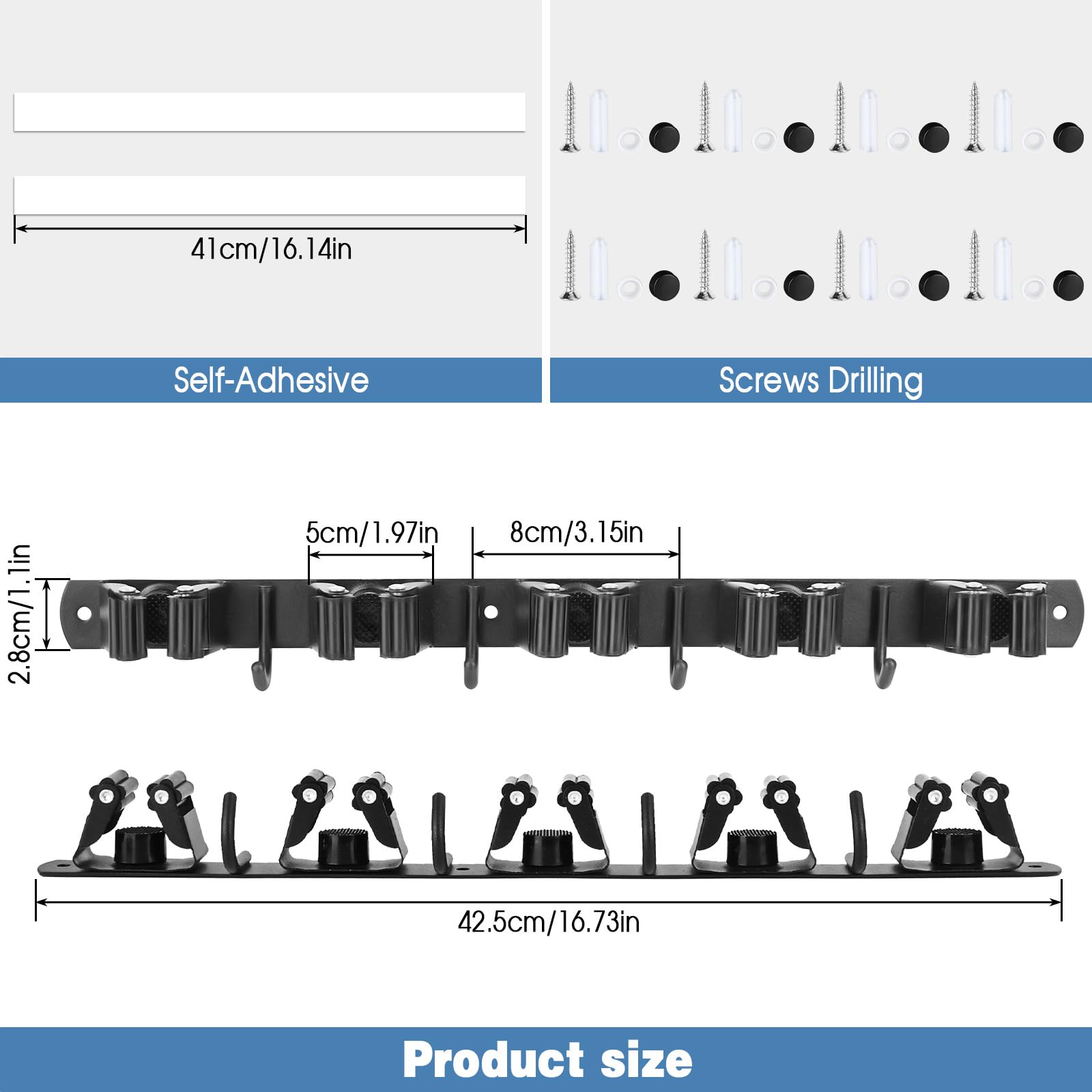 Porta Scope Parete 2 Pezzi - Organizza Scope E Attrezzi Senza Foratura