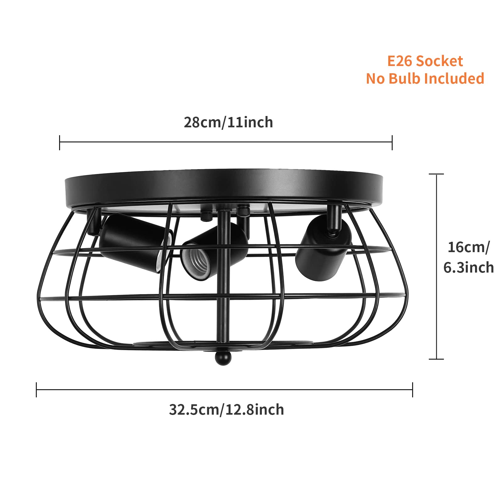 foucasal Farmhouse Flush Mount Ceiling Light Black Ceiling Light Fixtures 3-Light Industrial Flush Mount Ceiling Light Metal Cage Ceiling Lights for Kitchen Bedroom Living Room Hallway Foyer(E26 Base)