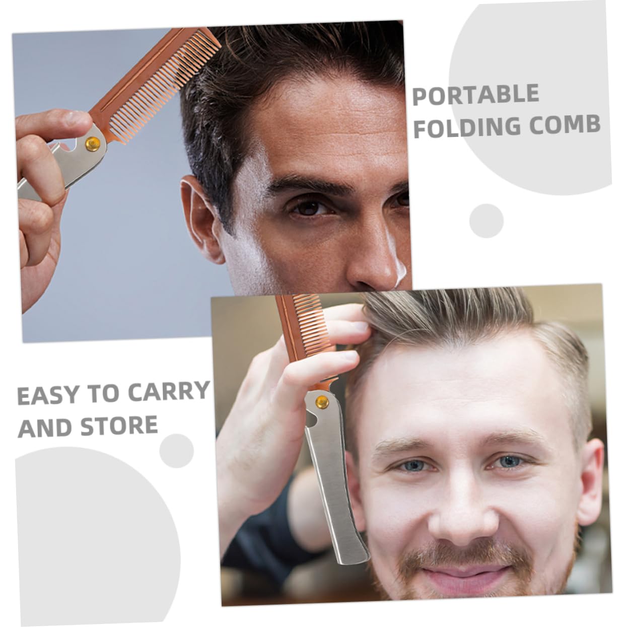2pcs Folding Portable Comb for Men Beard Grooming Brush Hair Detangler Stainless Steel Grooming for Travel
