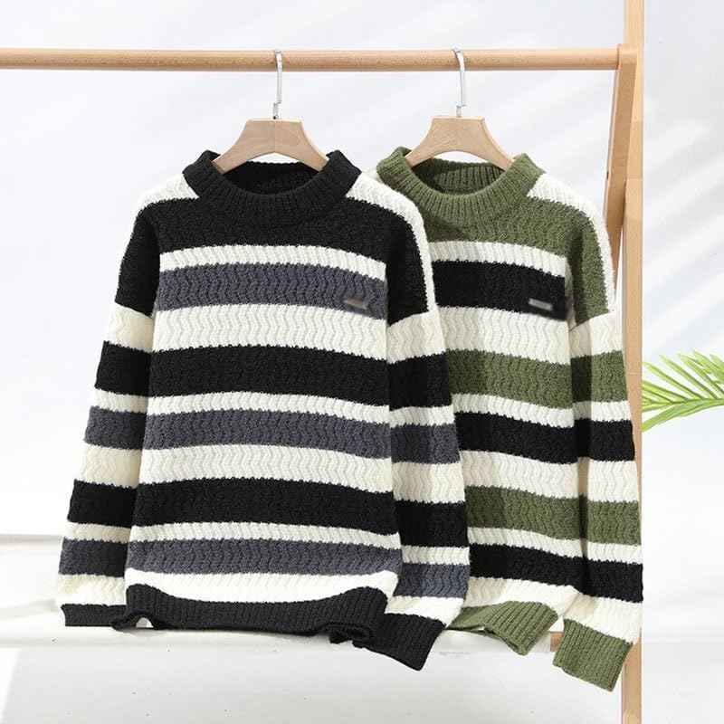 Autumn Casual Round Neck Sweater Striped Base Knit Large Loose