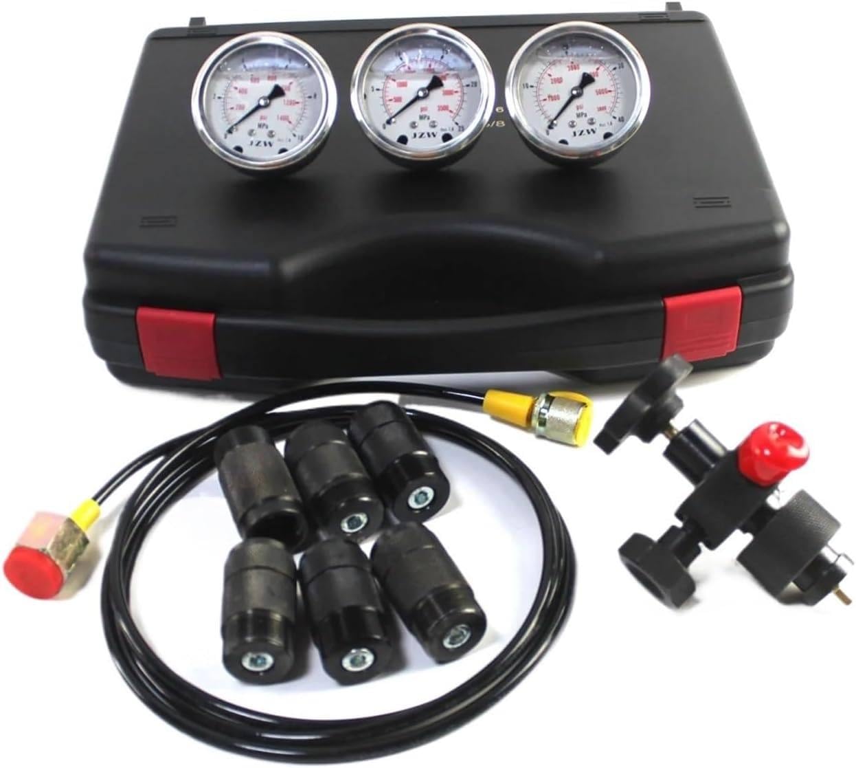 UORDBY Nitrogen Pressure Charge Testing Fill Kit, Hydraulic Nitrogen Accumulator Test Charging Kit with 7 Couplings, 3 Gauges,(1500PSI /4000PSI/ 6000PSI) and 1 Gas Hose