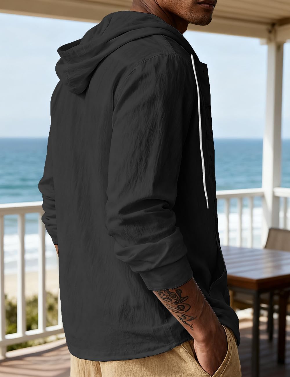 Linen Shirts for Men Casual Long Sleeve Button Down Shirts with Pocket Hoodies Shirt Lightweight Fashion Tops Vacation - Image 5