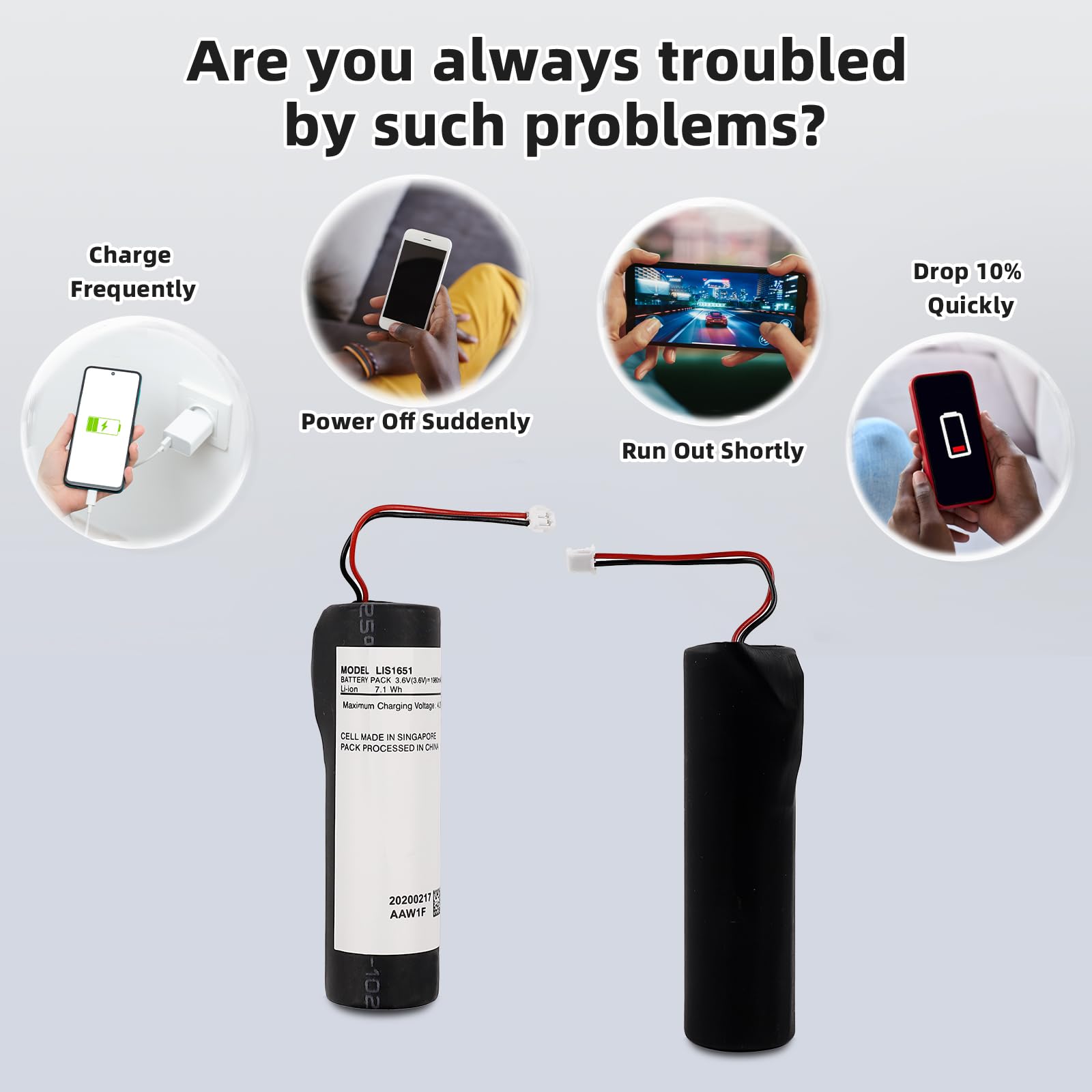 Batterie de rechange LIS1651 compatible avec la manette Sony Playstation PS4 Move Motion Version 2.