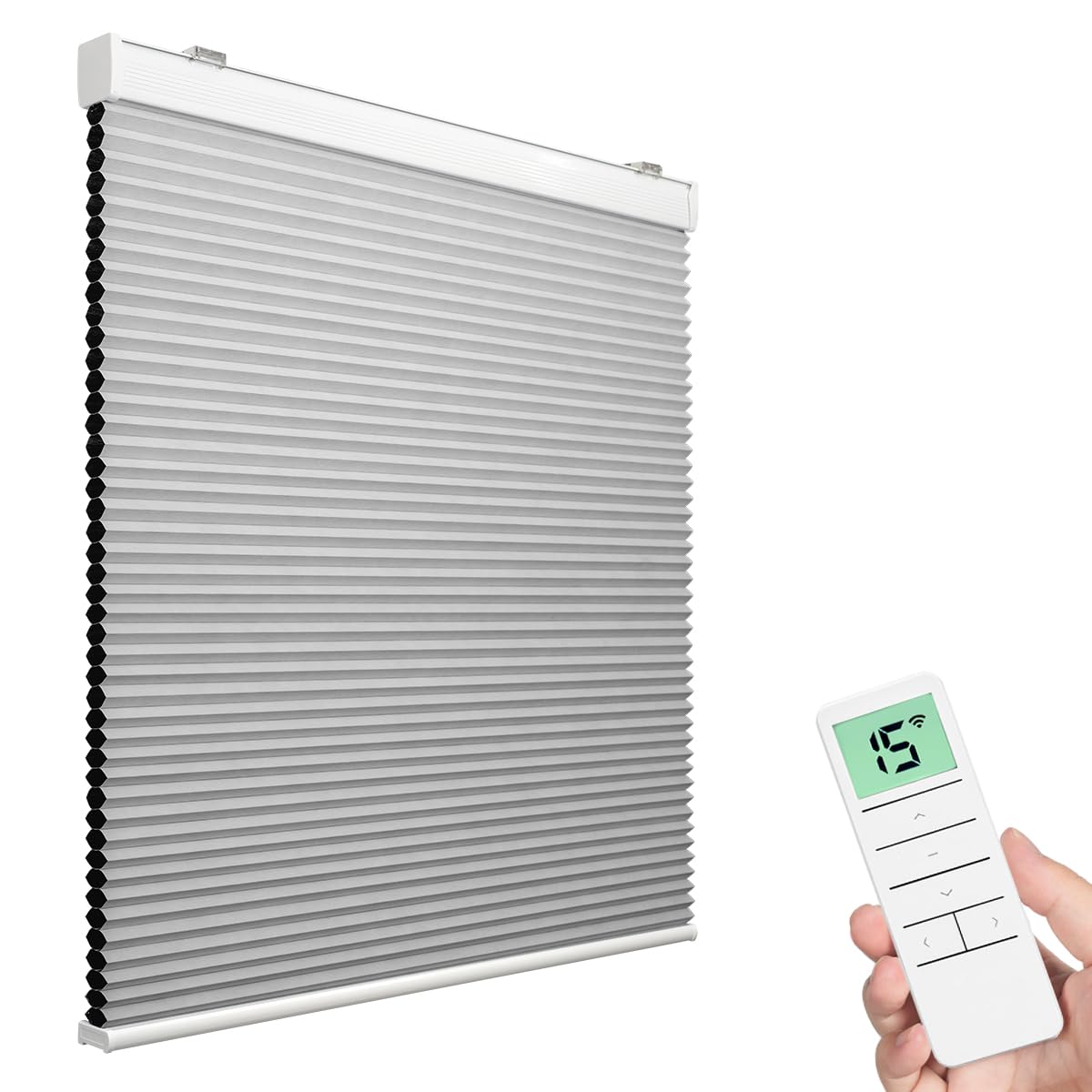 Tokblind Motorized Cellular Shade with Remote Control, Blackout Electric Honeycomb Blinds, Rechargeable Smart Window Shade Customized Size (Blackout Light Grey) — image 1