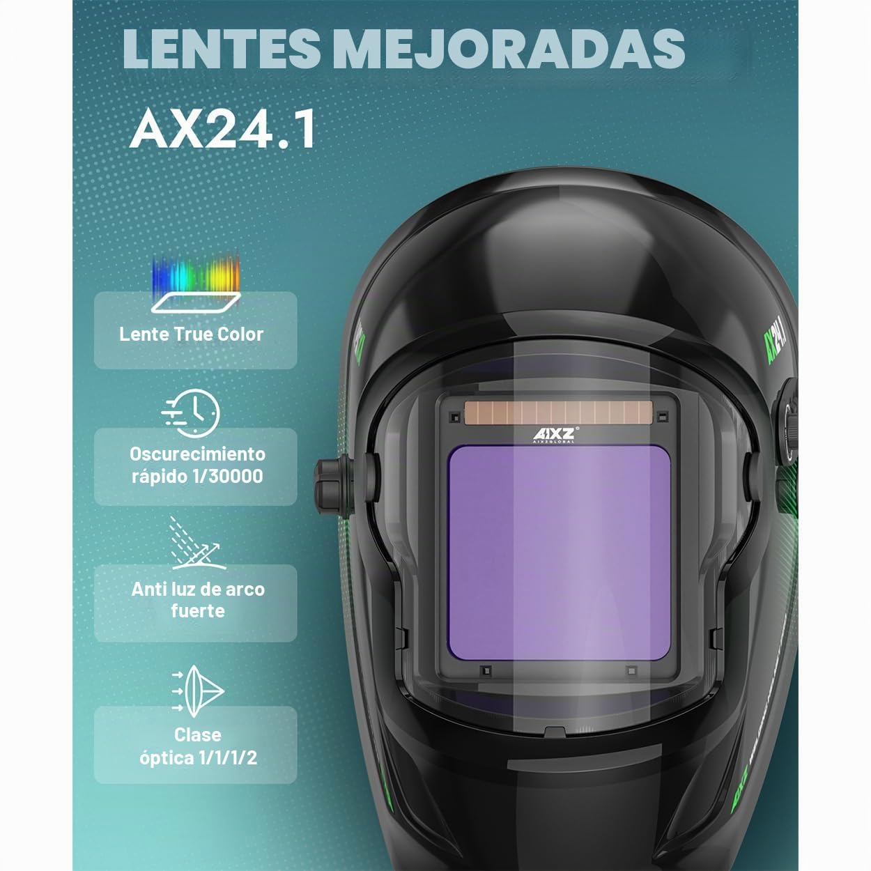 Casco de soldadura AIXZ True Color, clase óptica 1/1/1/2, campo de visión óptimo de 9,9 x 9,7 cm, oscurecimiento automático con 4 sensores de arco (4-5/5-9/9-13) para máscaras de soldadura MIG/TIG/MMA
