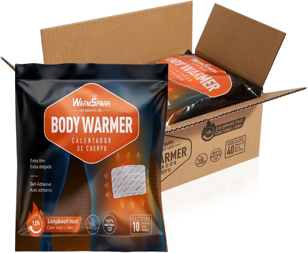 Body Warmers with Adhesive - Heat Warmer Patch Disposable Air Activated Hot Warmers - Up to 12 Hours of Heat - WarmSpark (400 Packs)