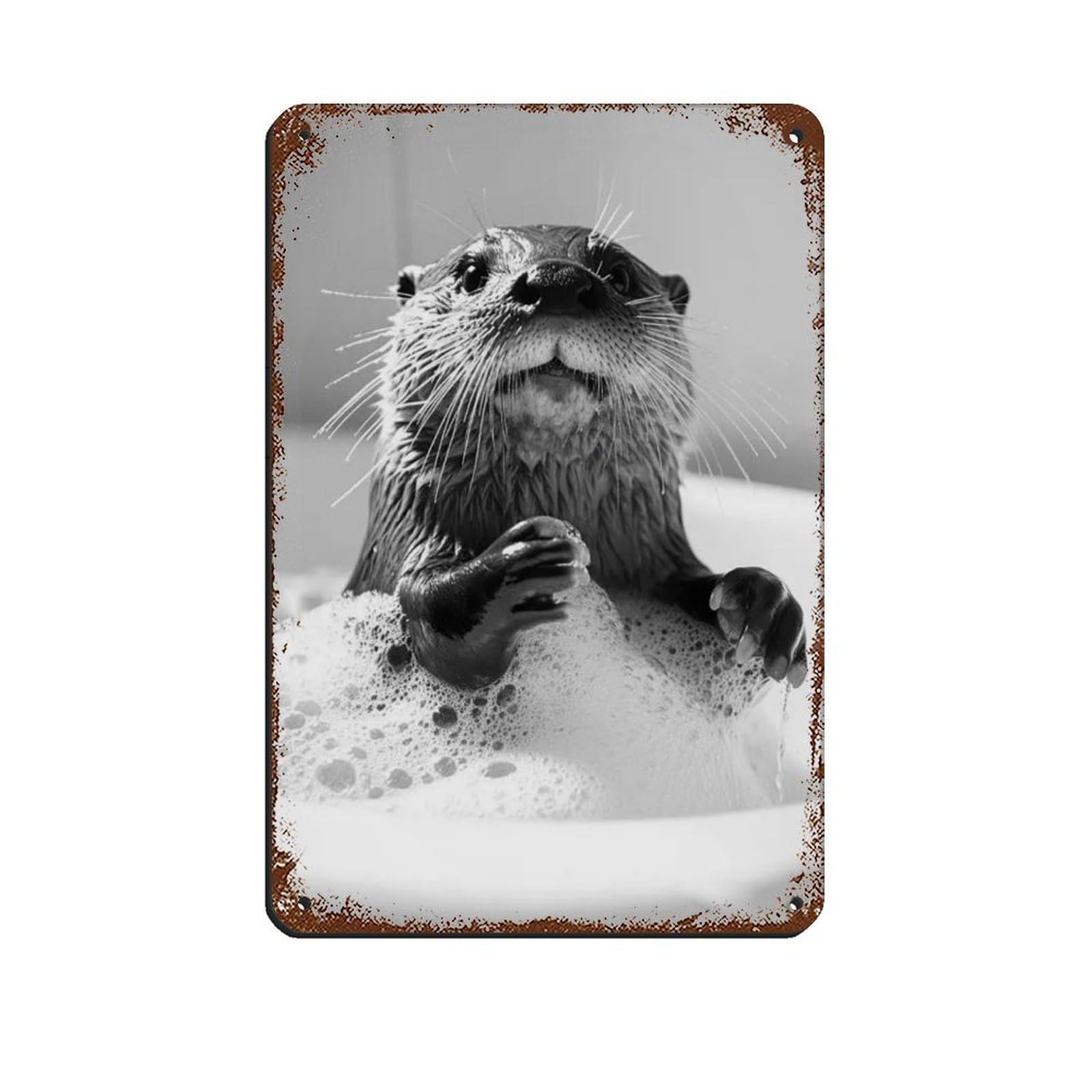 Otter in The Bathtub, Funny Bathroom Art Retro Poster Metal Tin Sign Chic Art Retro Iron Painting Bar People Cave Cafe Family Garage Poster Wall Decoration 8x12inch(20x30cm)