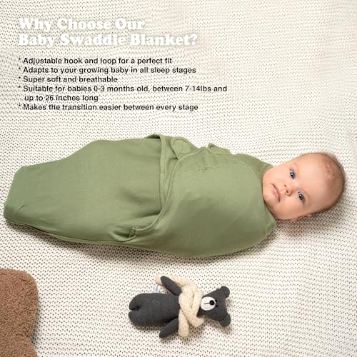Image of Swaddles for Newborns - 3-Pack Infant Swaddles 0-3 Months - Adjustable Swaddle Sleep Sack - Soft Organic Cotton Baby Wrap for Safe & Cozy Sleep (Green Leaf)