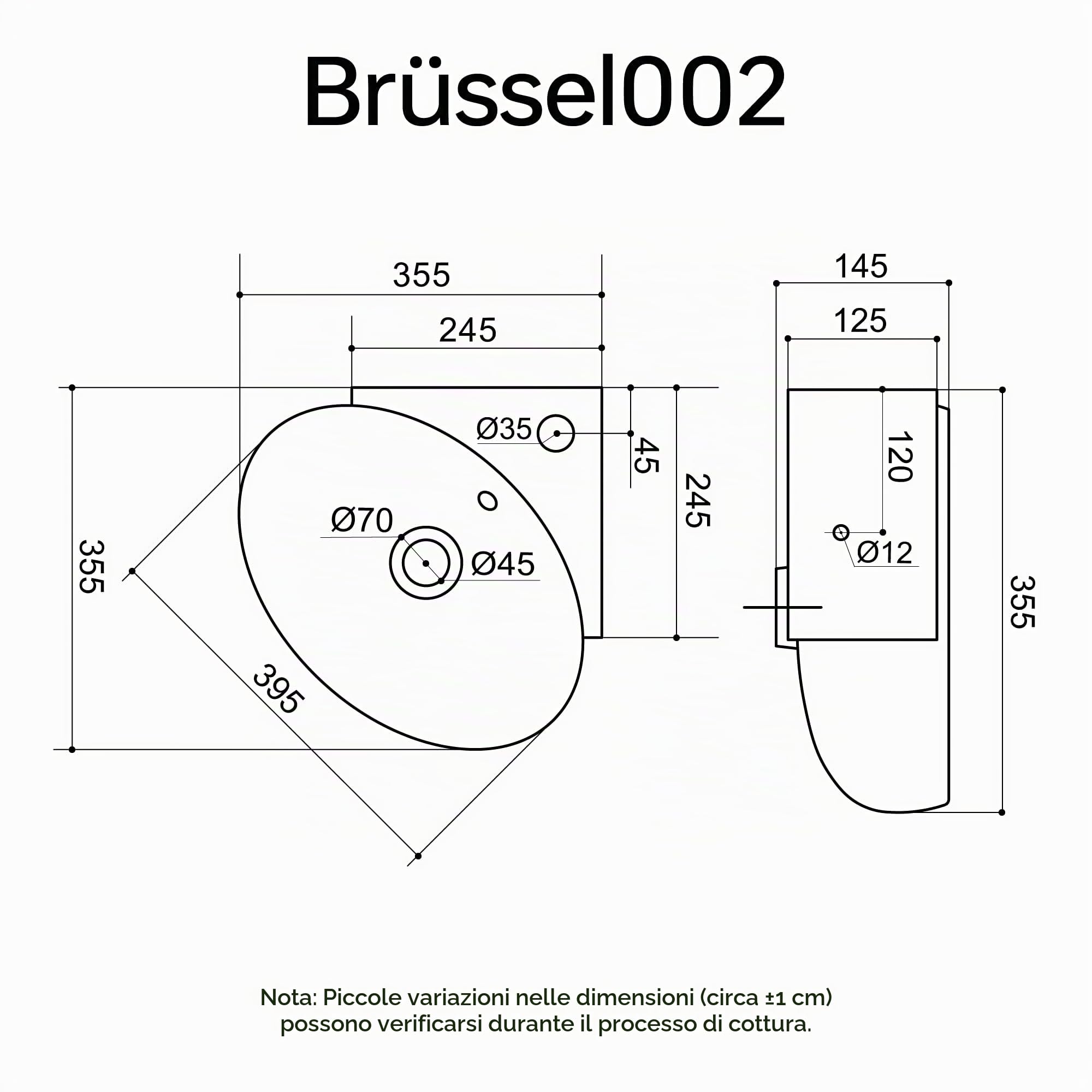 Mai & Mai Lavabo da Appoggio 39,5x38,5x14,5cm in Ceramica, Bianco | Lavabo Bagno Sospeso, Lavandino Bagno, Brüssel002, Nano Rivestimenti inclusi