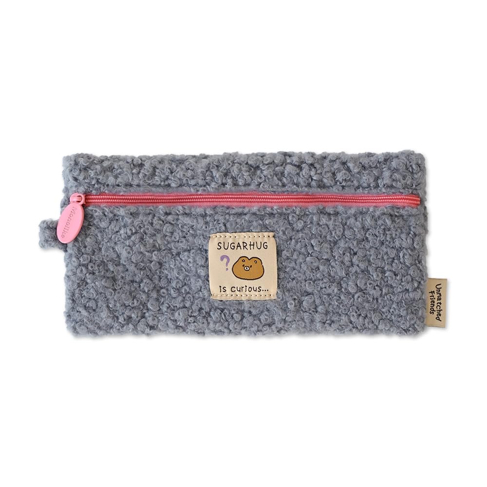 Monolike Unmatched Friends Bbogeuli Pencil Case, Blue - Slim Fuzzy Fleece Pen Pouch for Daily Use with Stain-Resistant Lining