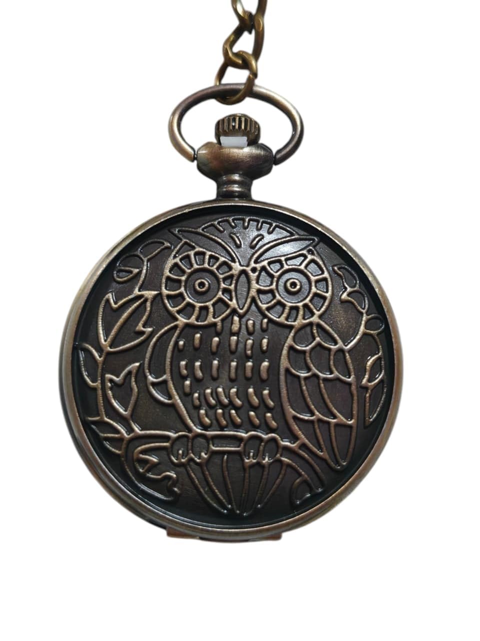 Vintage Brass Pocket Watch Keychain OWL Engraved Design, Quartz Pendant Watch, Antique Finish Collectible Pocket Watch for Men & Women-image-8