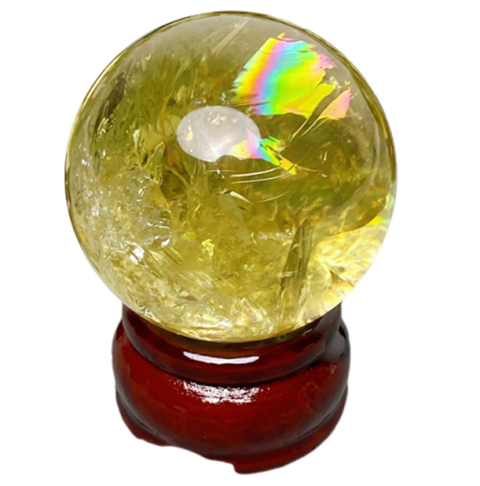 LHAOEEEYG Yellow Crystal Sphere Citrine Colorful Rainbow Ball Polished Divination Decorative Balls for Feng Shui,5.5-5.8cm