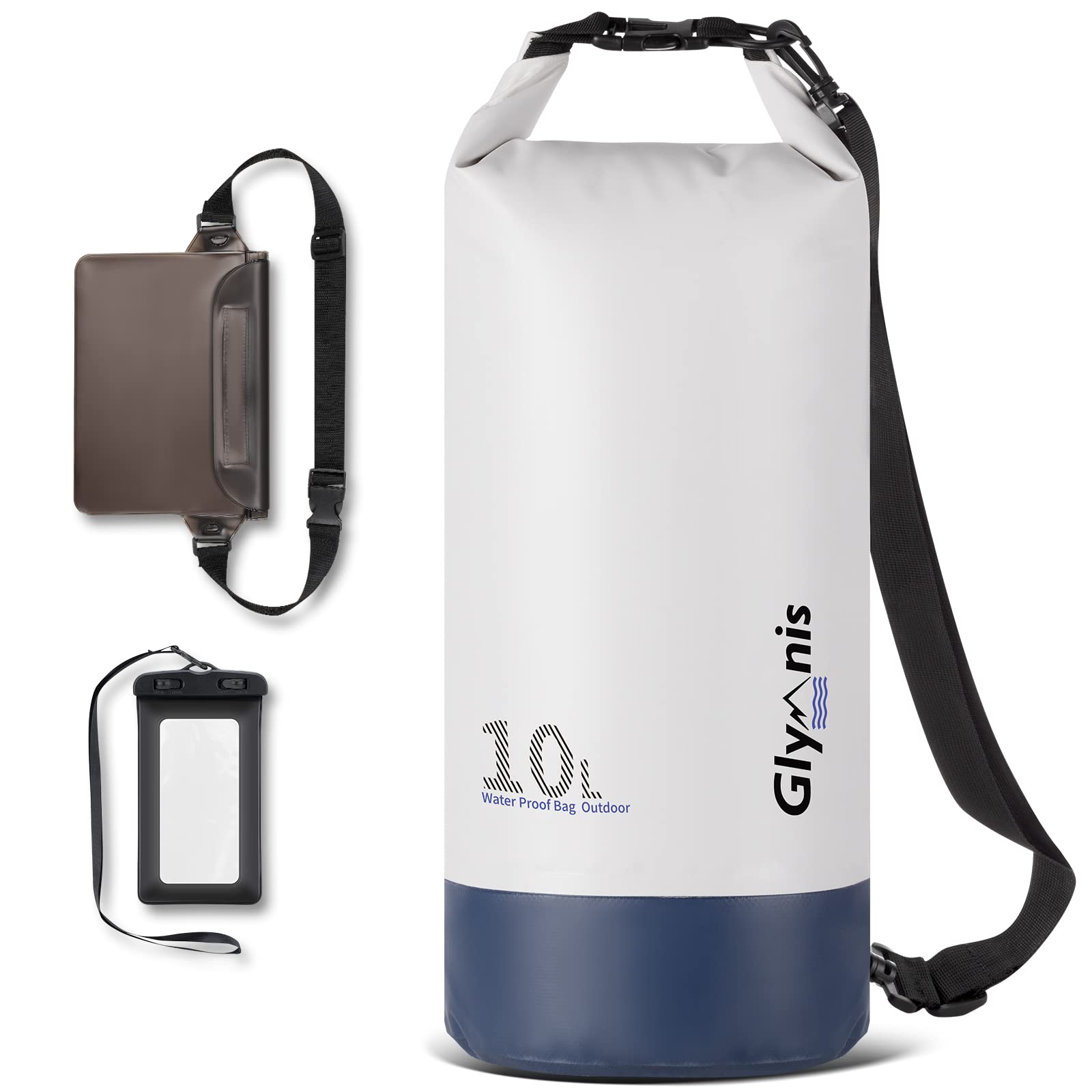 Glymnis Dry Bag wasserdichte Tasche 10L 20L Wasserdichter Packsack mit Bauchtasche und Tragegurt Waterproof für Wassersport Strand Schwimmen Bootfahren Reisen Camping