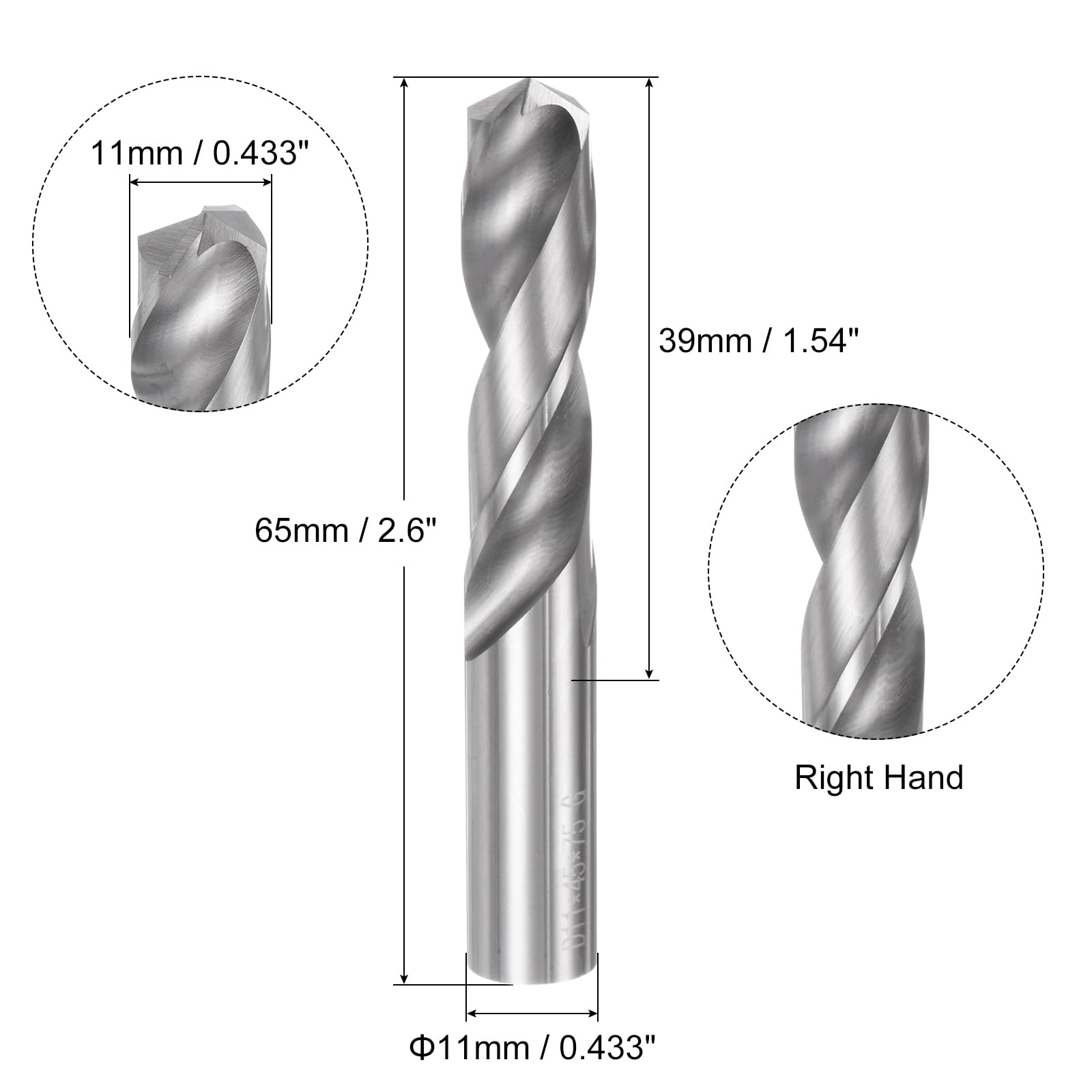 QUARKZMAN Wiertło do wiertarki z węglika wolframu, 11 mm (0,433 cala) YG6X/C3 mikroziarnisty prosty trzpień do wiercenia stal nierdzewna, aluminium, metal, tworzywo sztuczne