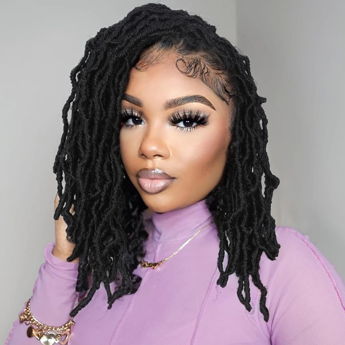 Quick Wig Full Lace Faux Locs Braided Wig for Black Women - Knotless Nu Locs With Baby Hair, Braid Twist, Square Part Lace Front, Soft Synthetic (1B)