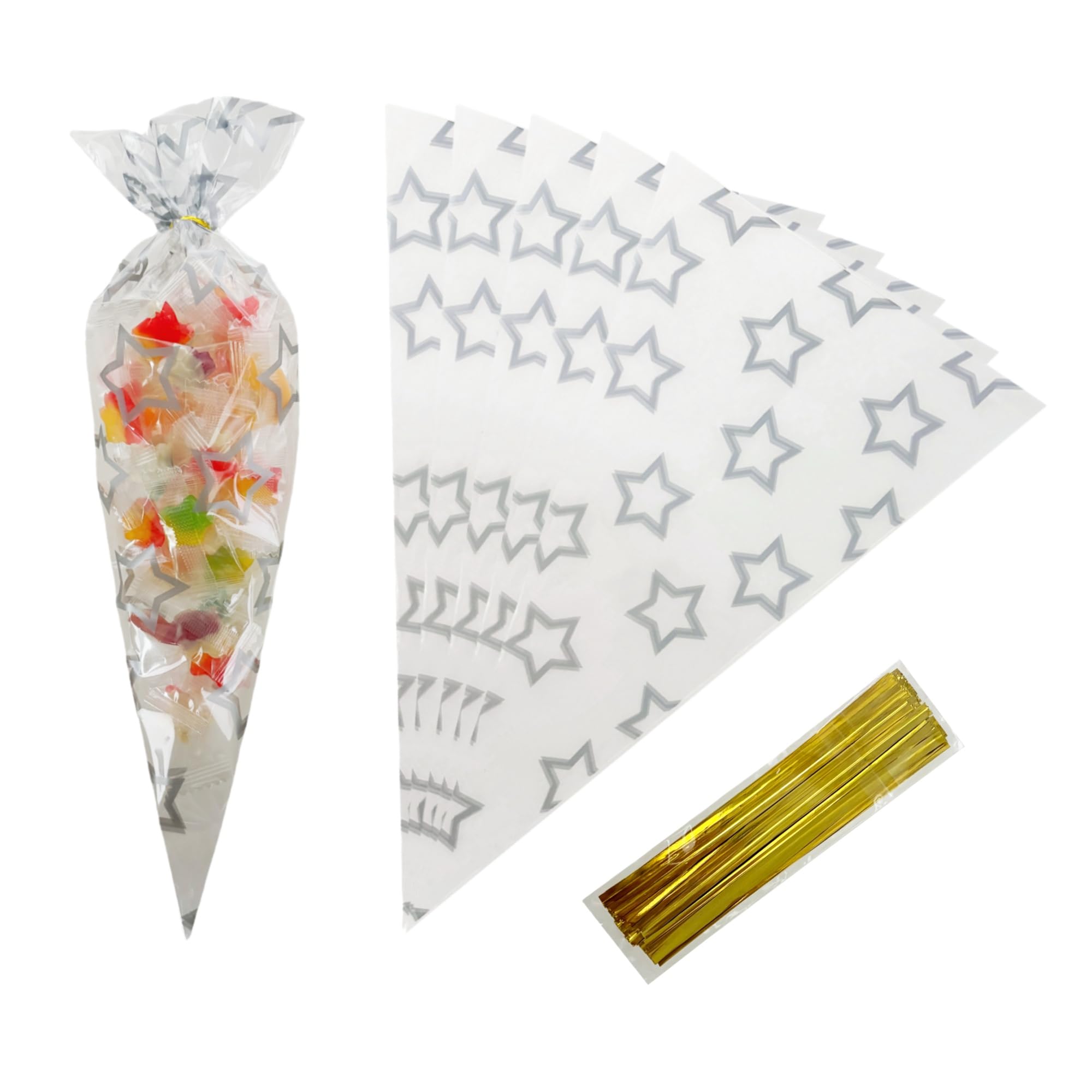 WACCOMT Pack 50pcs Triangle Clear Sweet Cone Bags 17x30 cm (6.7x12 inch)
