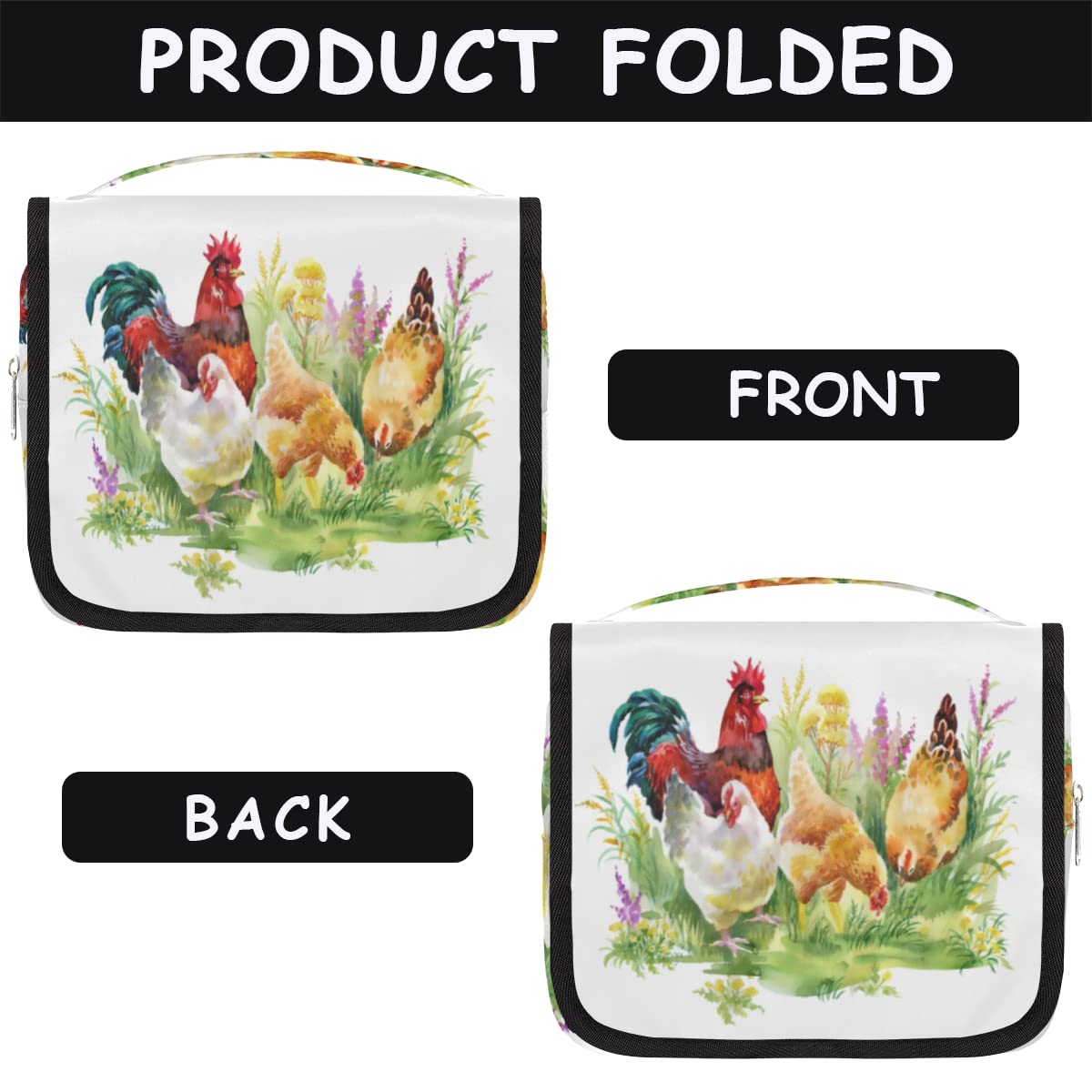 Kurczaki podróżna kosmetyczka kurczaki kogut torba do mycia torebka unisex wiszące przybory toaletowe organizer kosmetyczny, wielobarwny, Jeden rozmiar